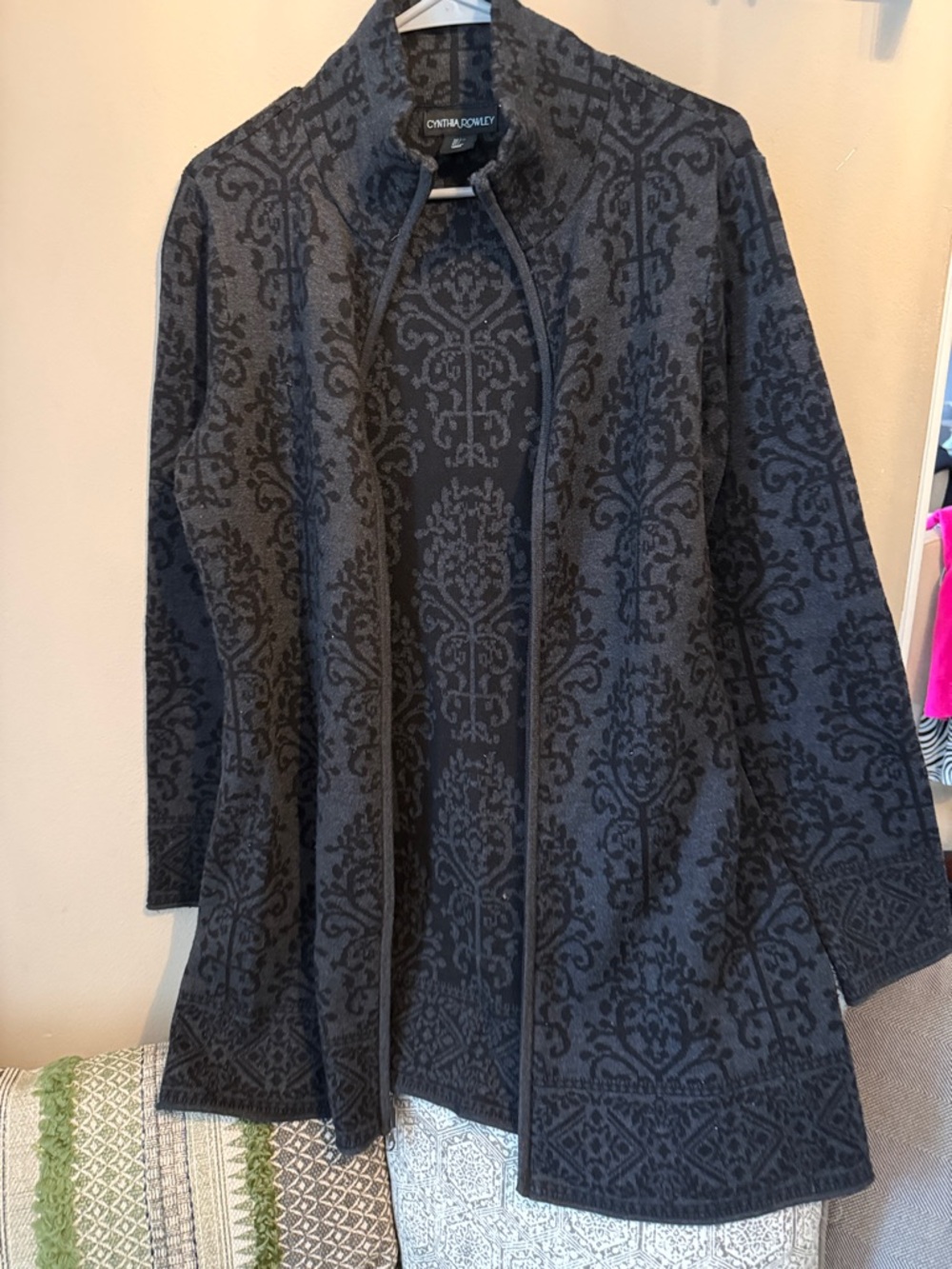 Cynthia Rowley Charcoal and Black Jacquard Zippered Cardigan